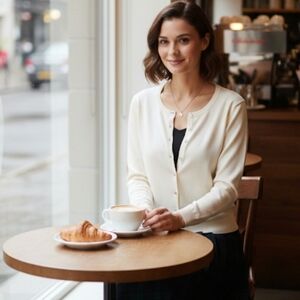 HAYDEN PARK Classic Crystal Button Front Sweater Cardigan Ivory NWT